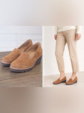 Vionic Willa Wedge Loafer Tan Suede Comfort Slip On Size 6 Casual Chic